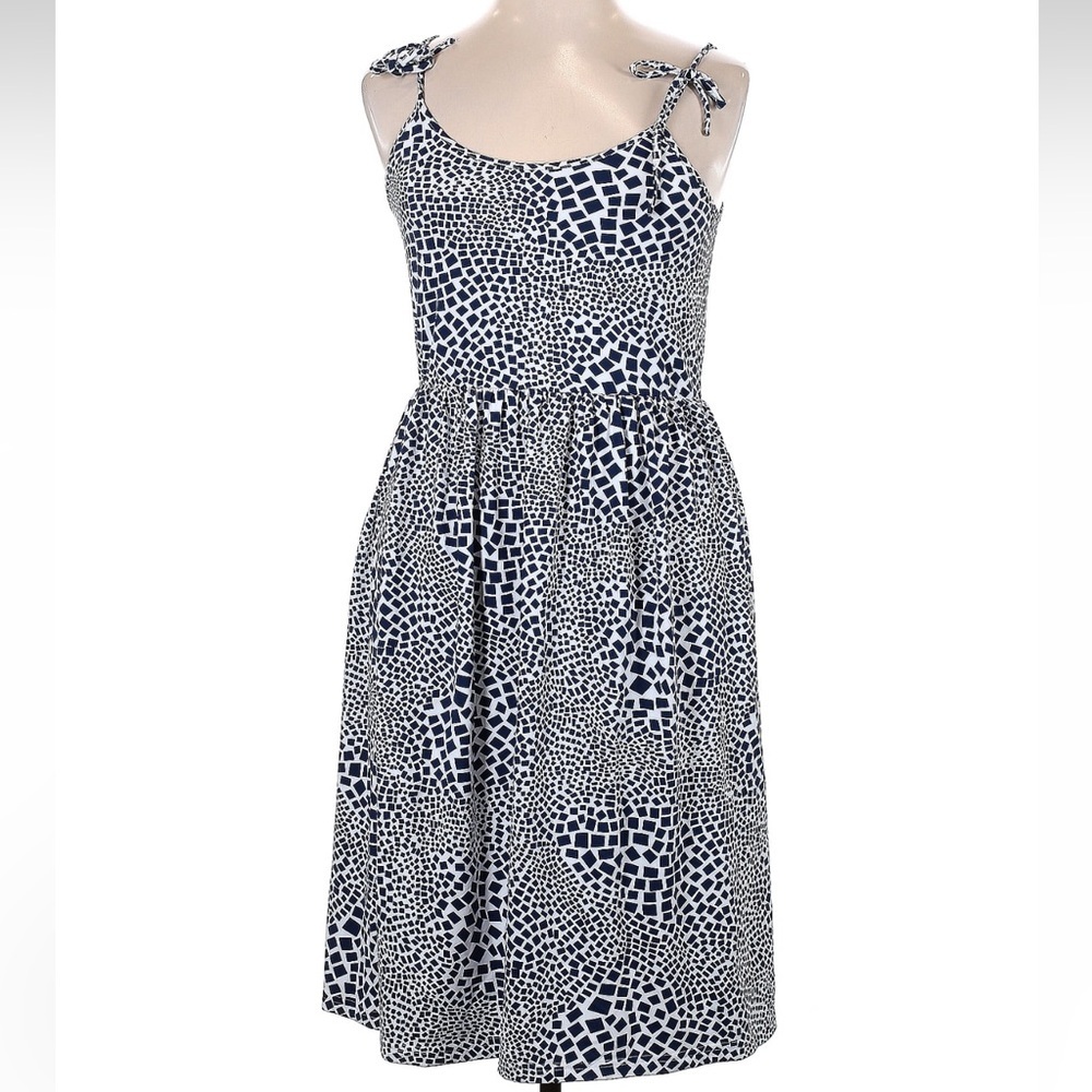 Elizabeth McKay Women's White & Navy Square Geo Print Dress Size XL